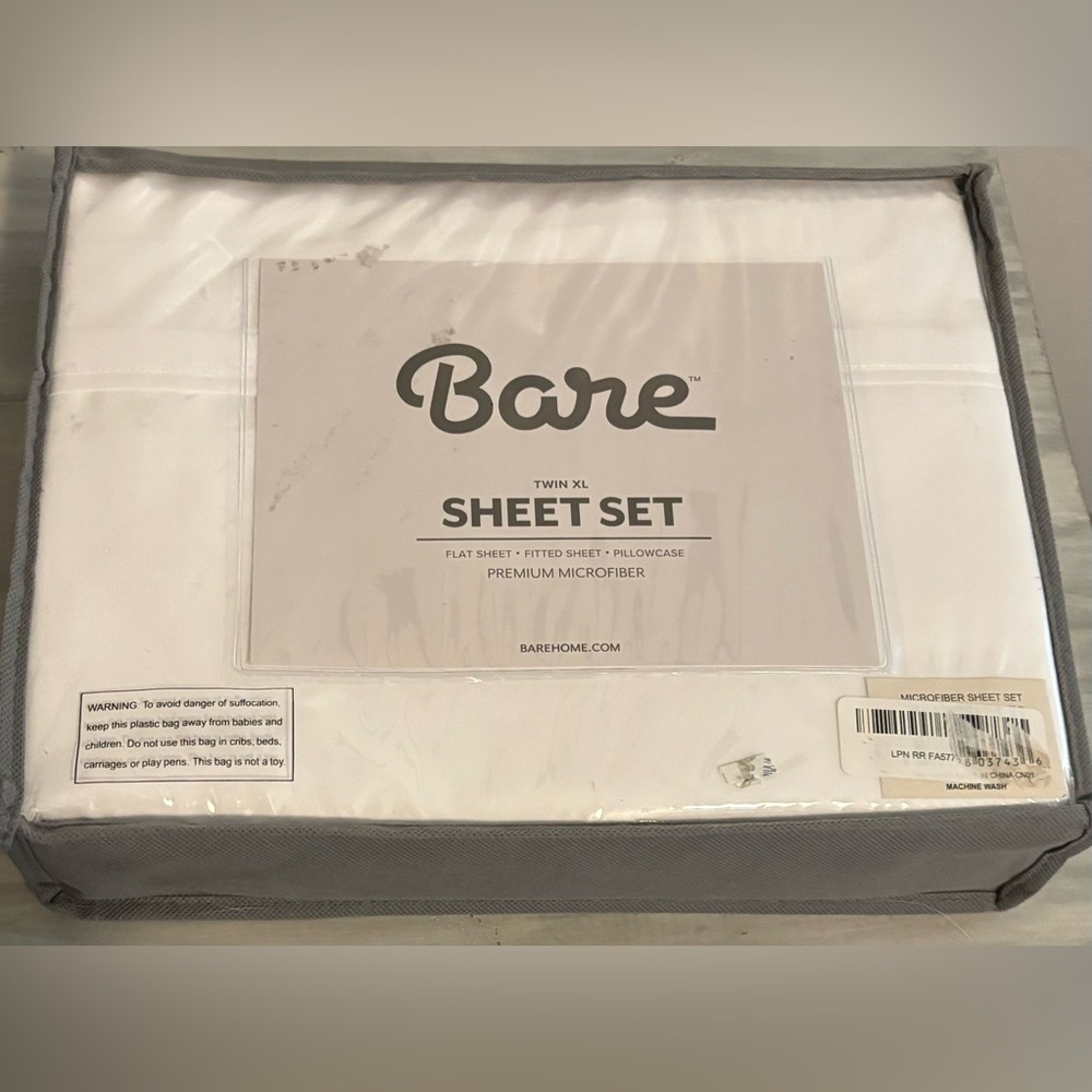 New Bare Home Twin XL Sheet Set, College Dorm Size, Soft Microfiber, White